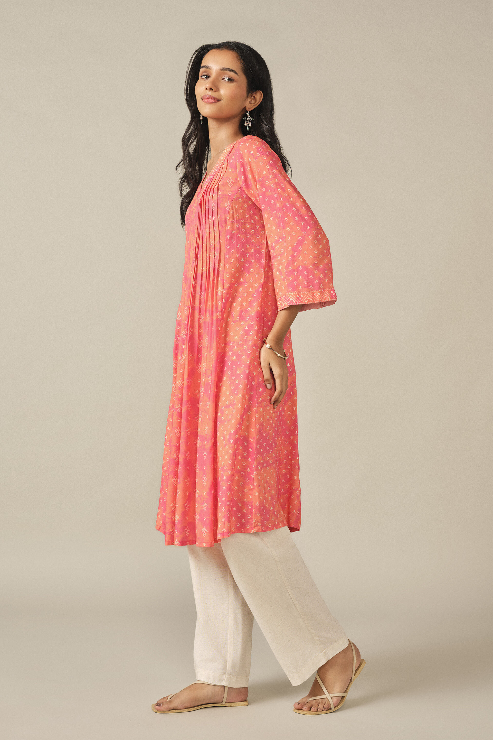 Printed A-line Kurta in Orange, Orange, image 4